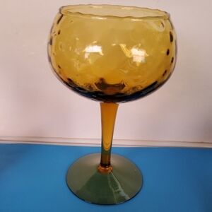 Vintage Empoli Art Glass Amber Pedestal Compote Bowl.